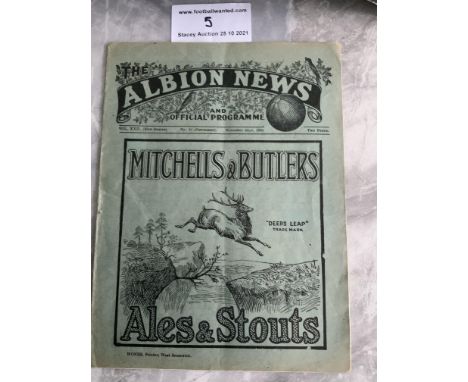 30/31 West Brom v Tottenham Football Programme: Very good condition league match dated 22 11 1930 with no team changes. Rusty