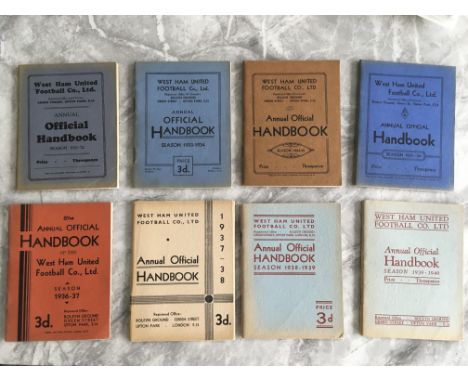 1930s West Ham Football Handbooks: From 31/32 to 39/40 only lacking 32/33. Very good unwritten handbooks you will not see bet