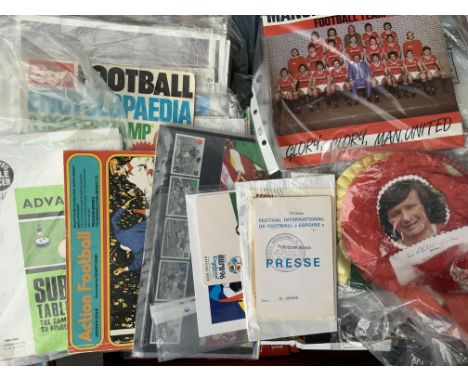 Football Memorabilia Box: Charles Buchan Books + Magazines, Soccer Stars, Coin Sets, Squelchers, England Programme Binders, C