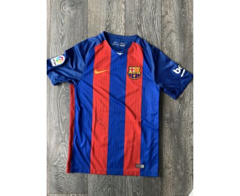 Messi Signed Barcelona Football Shirt: Signed clearly in marker pen to small mens home shirt. COA from respected source inclu