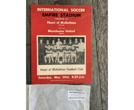 1960 Hearts v Manchester United Football Programme: First time we have seen a mint one with no folding or team changes. Playe