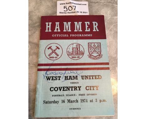 Bobby Moore Signed West Ham Football Programme: From the Remfry family who were stadium announcers and commentators. Home pro