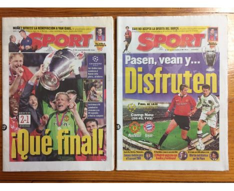 1999 Champions League Final Football Newspapers: Manchester United v Bayern Munich papers from Barcelona. Day of the match an