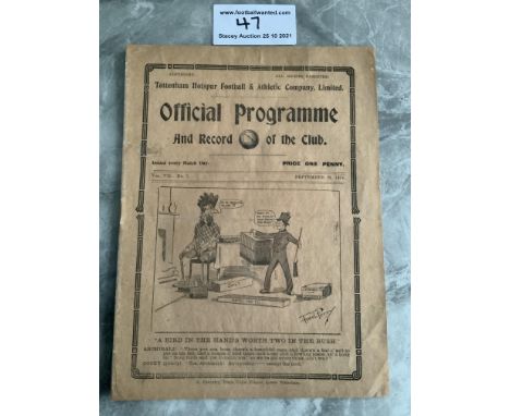 1914/1915 Tottenham v West Brom Football Programme: Good condition 8 page league match with no team changes. Had a profession
