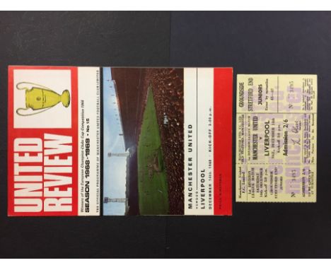 68/69 Manchester United v Liverpool Programme + Ticket: Programme and unused ticket dated 14 12 1968. (2)