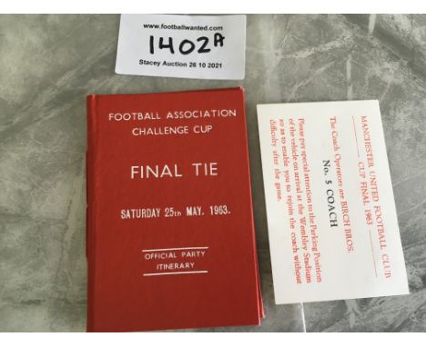 Manchester United 1963 FA Cup Final Official Party Itinerary: Official touring party hardback red small booklet issued to the