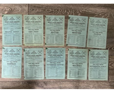 47/48 West Ham Home Football Programmes: Includes First Practice Match and 9 League matches. Each one has an ex tape mark to 