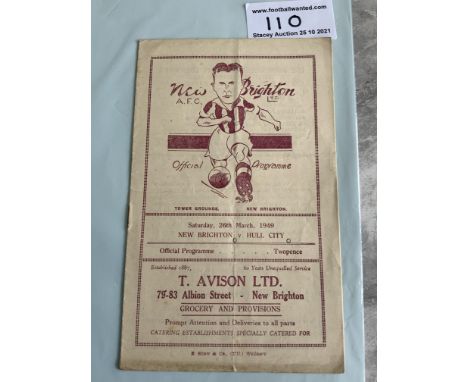 48/49 New Brighton v Hull City Football Programme: Fair/good condition with light fold and very discreet score to cover. No t