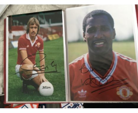 Manchester United Signed Football Photos: 12 x 8 inch colour photos of Stepney Anderson Stapleton Wallace Webb Whiteside McIl