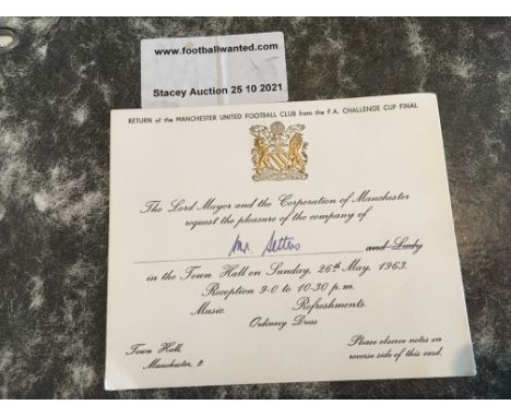 1963 Manchester United FA Cup Town Hall Invitation: The day after the Cup Final event held at Manchester Town Hall when the p