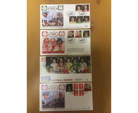 George Best + Bobby Moore First Day Covers: Dawn Covers Football Heroes stamps. All feature George Best stamps. All different