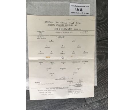62/63 Arsenal v Leicester City Single Sheet Football Programme: Combination match dated 22 4 1963. Unwritten in very good con