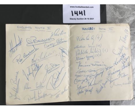 1956 England Youth v Hungary Youth Fully Signed Football Menu: Back of menu dated 23 10 1956 is signed by both teams that pla