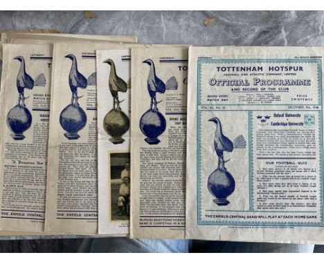 1940s Tottenham Home Football Programmes: 48/49 x 10 in mixed conditions plus a good Oxford v Cambridge University. 49/50 x 1