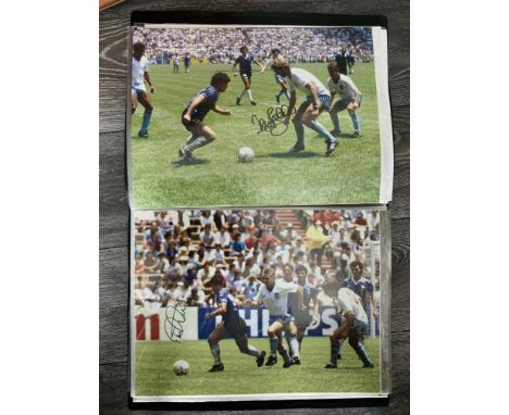 Large Signed England Football Photos: All measuring 16 x 12 inches in collectors folder. Includes Marsh Shilton Madeley Adams