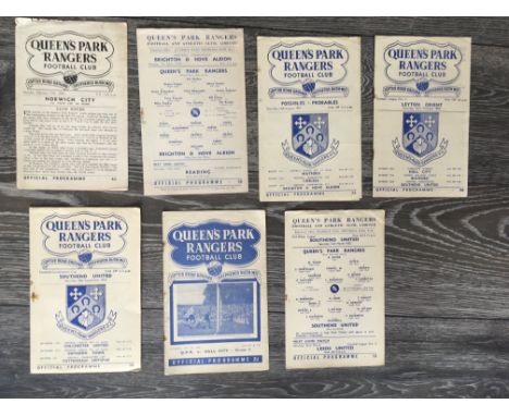 QPR Home Football Programmes: 49/50 Hull, 51/52 Southend LMWL, 54/55 Southend Combination Cup, Practice Match, 57/58 Brighton