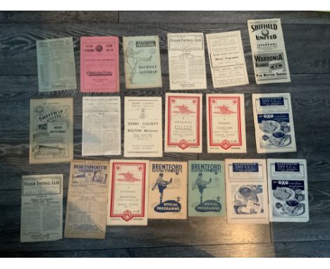 1940s Football Programmes: Homes for Brentford Portsmouth Arsenal Man City Tottenham Millwall Crewe Fulham Rochdale Derby Cha