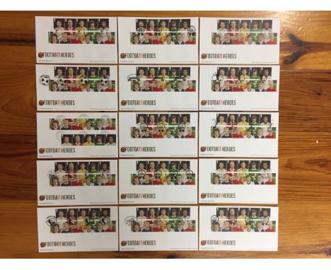 George Best First Day Covers: Football Heroes Stamps 2013. Full set of 11 stamps on each cover to include George Best. All ha