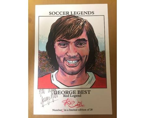 George Best Signed Football Print: Philip Neill Limited Edition A4 print. Soccer Legends. George Best Soccer Superstar. No 1 