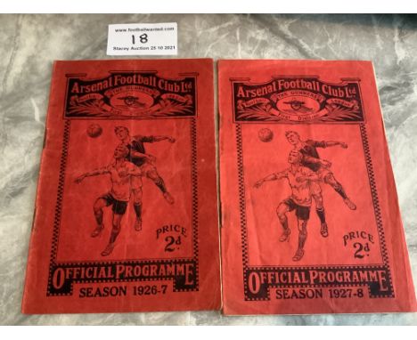 26/27 + 27/28 Arsenal v West Brom Football Programmes: 26/27 league match has a picture cut out on page 3. 27/28 fa cup is go