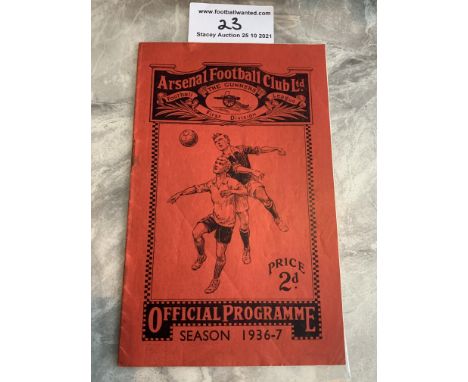 36/37 Arsenal v West Brom Football Programme: Good condition with no team changes. Rusty staples holding firm. Season ticket 