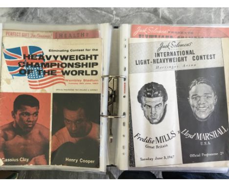 Boxing Programmes Folder: Includes 1966 Ali v Cooper at Arsenal with poster insert and another is fair condition without, 196