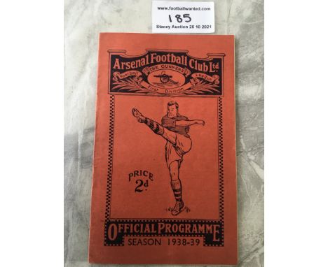 38/39 Arsenal v Blackpool Football Programme: Excellent condition with season ticket application inside. No team changes and 