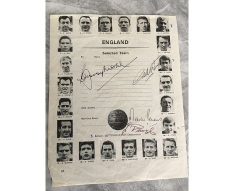 Moore Hurst + Peters Signed 1966 World Cup Item: The team page removed from World Cup Final programme signed by the England c