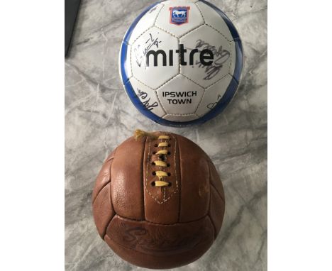 Ipswich Town Signed Football + Vintage Football: Squad signed official Ipswich football and a Sondico reproduction brown lace