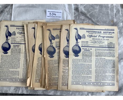 Tottenham 49/50 Home Football Programmes: From the 2nd Division Championship season in mixed conditions. No duplication. (23)