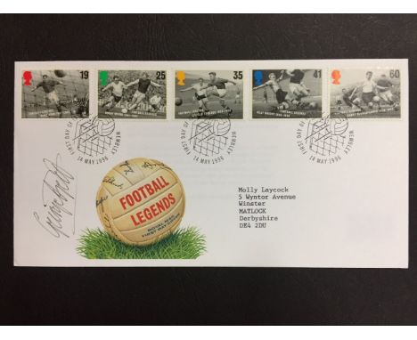 George Best Signed FDC: 1996 Royal Mail First Day Cover hand stamped at Wembley with full set of 5 Royal Mail Football Stamps