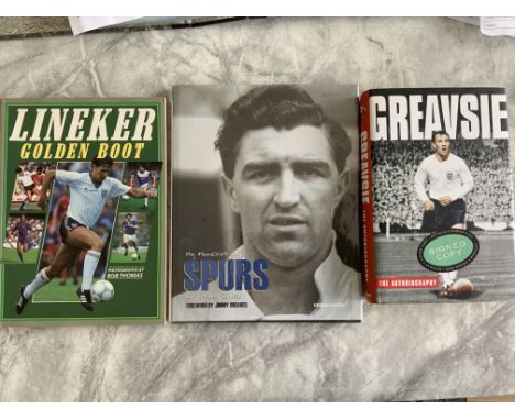 Tottenham Signed Football Books: Jimmy Greaves Bobby Smith and a soft cover Gary Lineker named Golden Boot. All signed withou