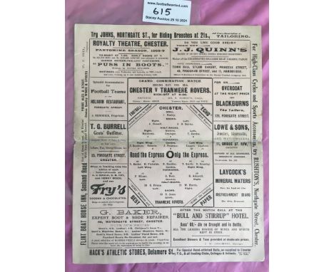 1908/1909 Chester v Mansfield Town Football Programme: Large folded card has had a professional repair to centre fold. Is now