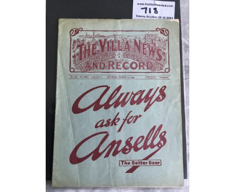 1932 FA Cup Semi Final Football Programme: Manchester City v Arsenal played at Aston Villa. Good condition with no team chang