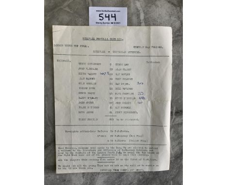 67/68 Millwall v Tottenham London Youth Cup Final Football Programme: One penny single sheet dated 7 5 1968. Hard to obtain p