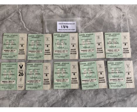 1966 World Cup Full Set Of London Tickets: All 10 green tickets with the 9 Wembley tickets and the White City one. Covers all