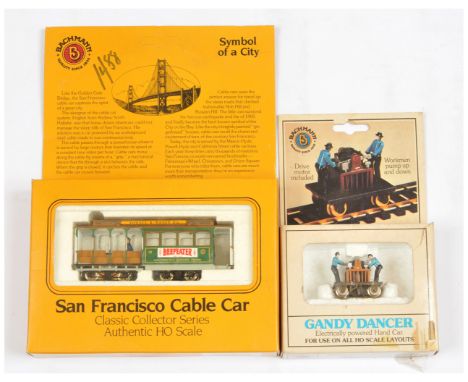 Bachmann HO Gauge mixed pair comprising of Ref 1320 Gandy Dancer and Ref 41-0605-G2 San Francisco Cable Car. Conditions are E