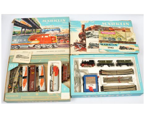 Marklin HO 2943 &amp; 3160 Pair of Passenger &amp; Freight Train Sets. 2943 containing 0-6-0 Steam Loco + 2x coaches, track &