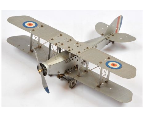 Meccano 1930's No.1 Flat Wing Plane built as Biplane fitted with No.2 motor and tailwheel. Model has been restored. Condition
