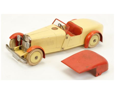 Meccano Pre-War 1933/34 No.1 2 seater sports motor car in red and cream. Please note the model has had some touching in. Cond
