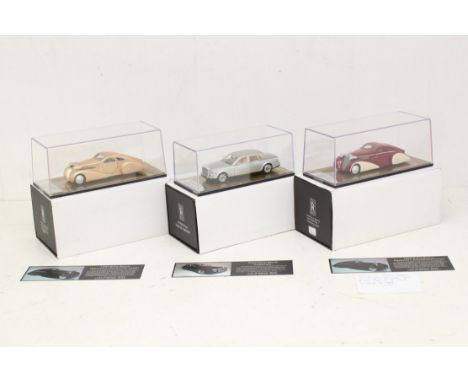 Rolls-Royce: A collection of three boxed Rolls-Royce 1:43 vehicles, to include: Phantom Limousine, 1925 Phantom I Jonckheere 