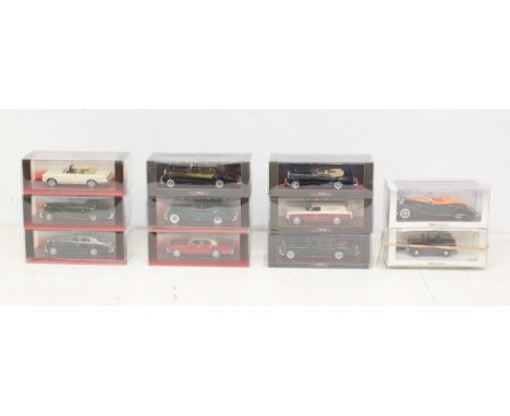 TSM Models: A collection of eleven boxed TSM Models 1:43 vehicles, to include: Rolls Royce, Land Rover, and others. Original 