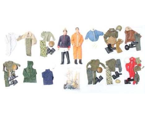 Action Man: A pair of dressed Action Man figures, together with a collection of assorted accessories and clothing related. Go
