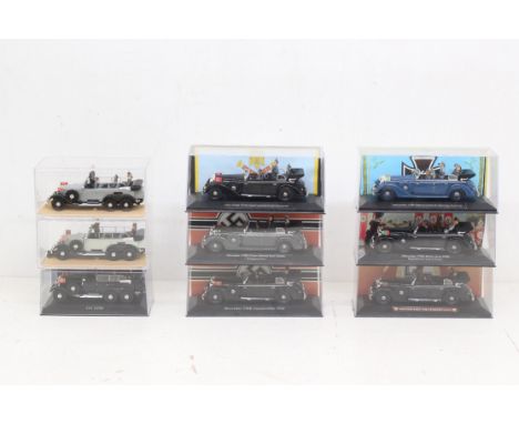 Diecast: A collection of nine diecast vehicles, including various Mercedes examples of German pre-WW2 military vehicles. Mode