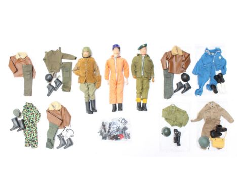 Action Man: A collection of three dressed Action Man figures, together with a collection of assorted accessories and clothing