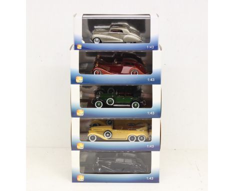 GLM Models: A collection of five boxed GLM Models 1:43 vehicles, to include: Rolls-Royce Phantom III, Park Ward Fixed Head Co