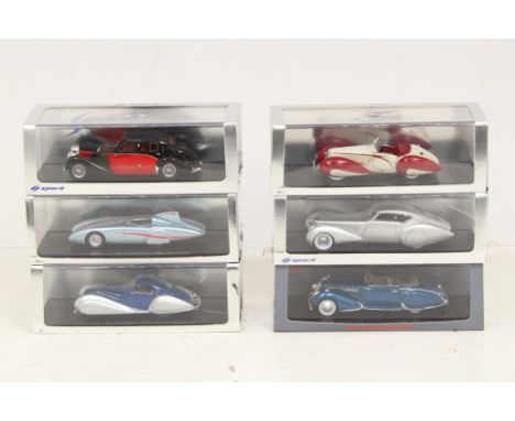 Spark: A collection of six boxed Sparkmodel Minimax 1:43 vehicles, to include: Bugatti, Austin Healey, Talbot Lago, Delahaye,
