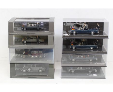 Minichamps: A collection of eight boxed Minichamps 1:43 vehicles, to include four Presidential Vehicles: Johnson and Kennedy;