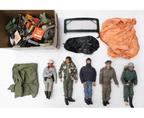 Action Man: A collection of four assorted unboxed Action Man figures, together with a collection of assorted clothing and acc