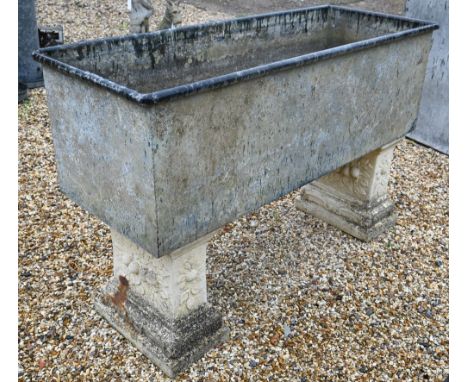 Galvanized rail top trough on pedestals, 127 x 50 x 40 cm h 